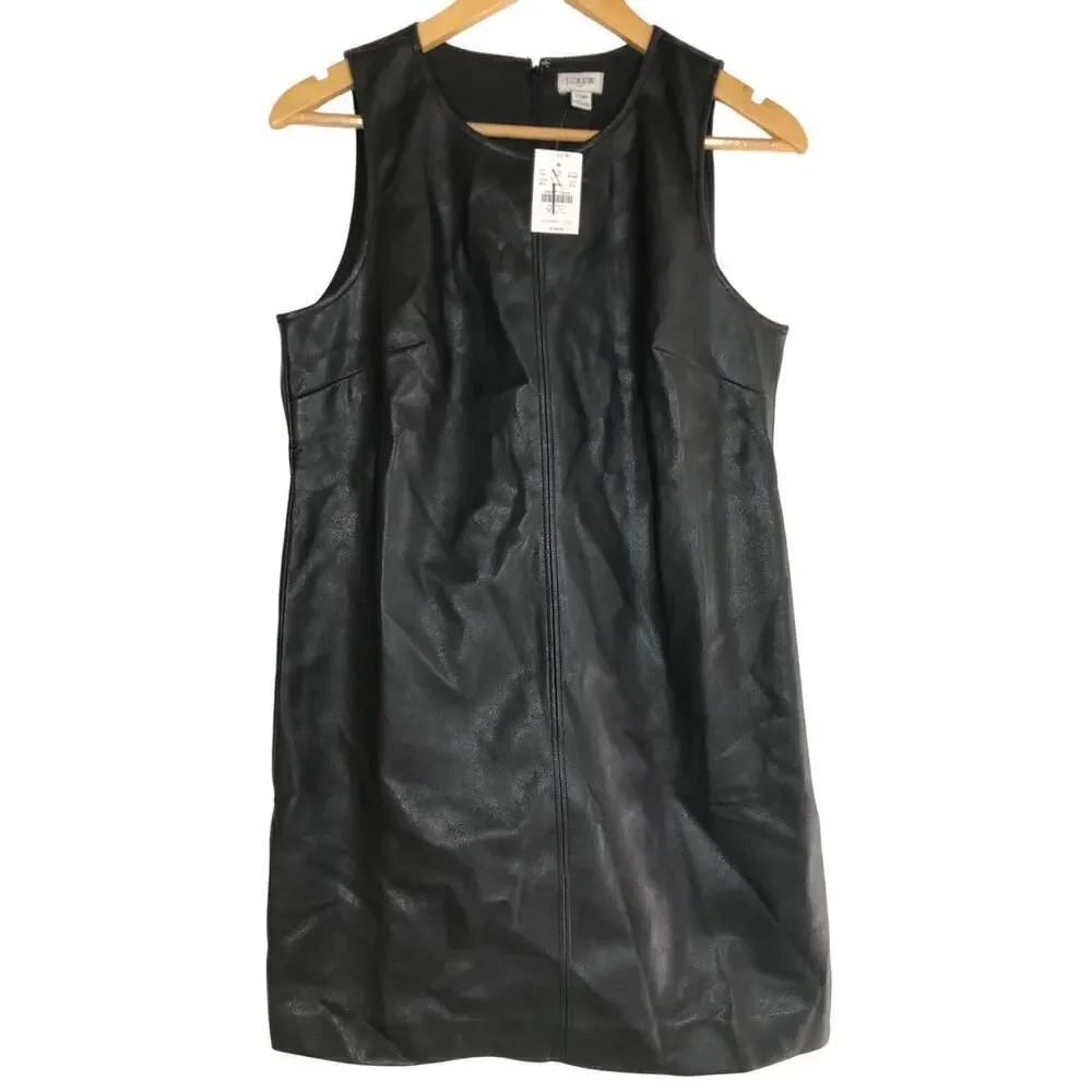 J. Crew Factory Faux Leather Shift Dress Black NWT 10P